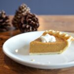 closeup photo of sliced pie on white ceramic saucer